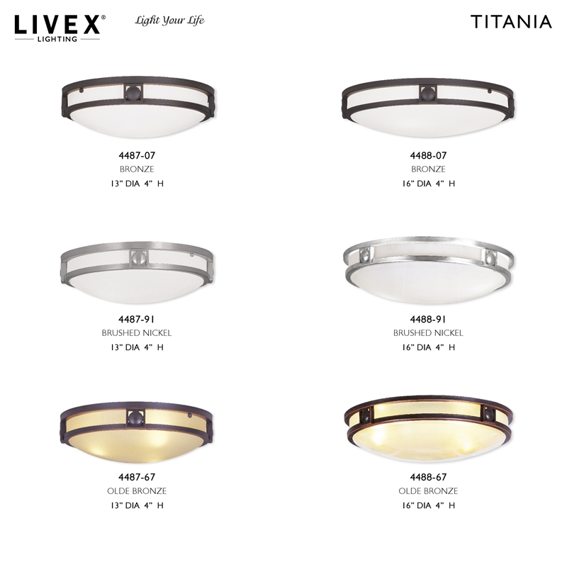 Livex Lighting Titania 3-Light Metal & Glass Ceiling Mount in Brushed Nickel