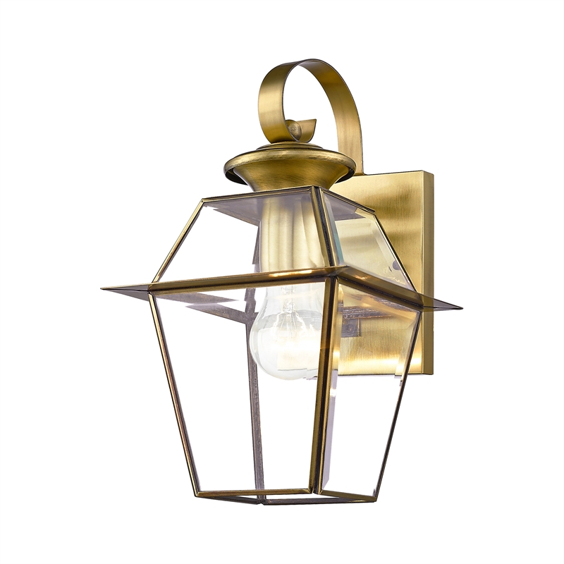 Livex Lighting Westover 1-Light Brass Outdoor Wall Lantern in Antique Brass