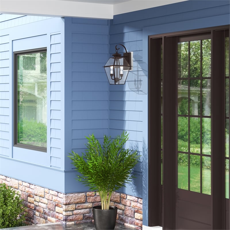 Livex Lighting Westover 2-Light Brass Outdoor Wall Lantern in Bronze