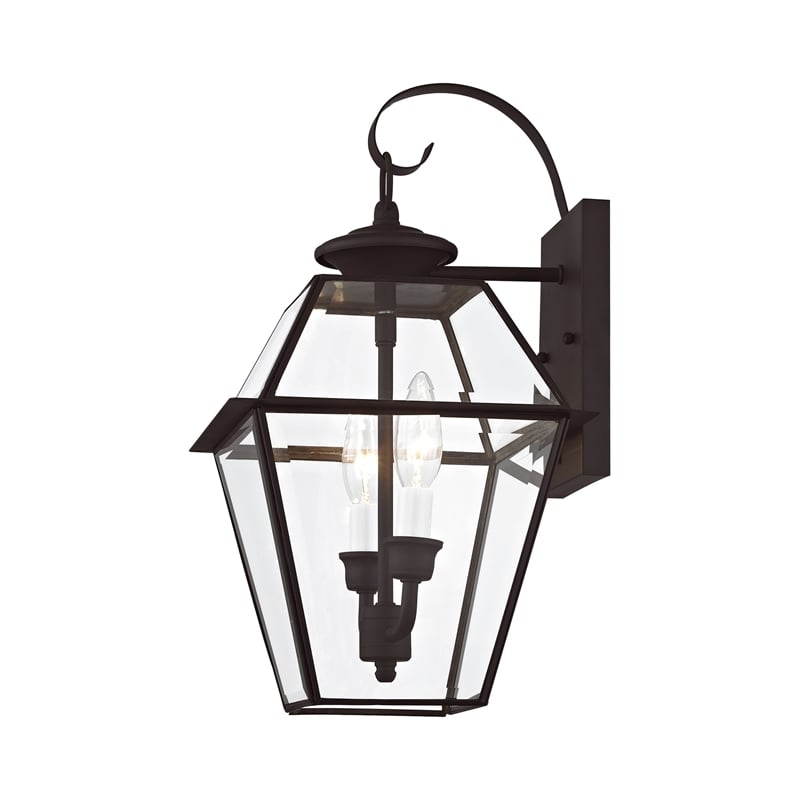 Livex Lighting Westover 2-Light Brass Outdoor Wall Lantern in Bronze