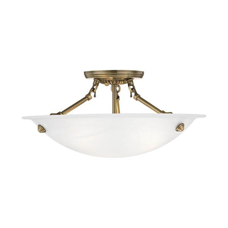 Livex Lighting Oasis 3-Light Contemporary Metal Ceiling Mount in Antique Brass