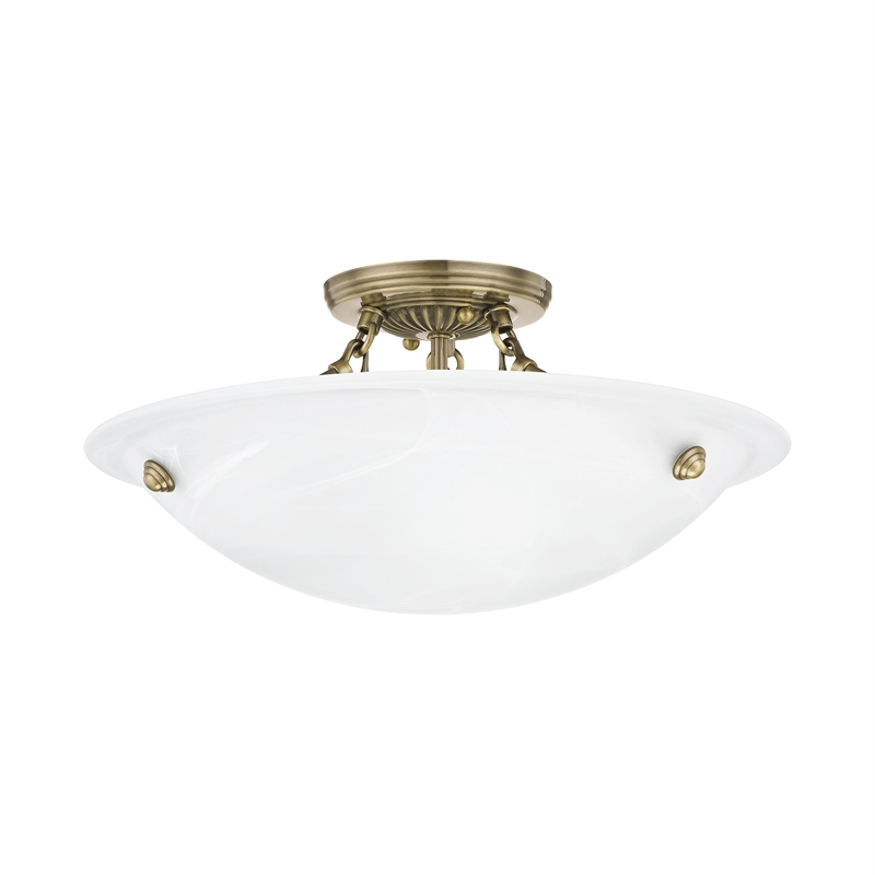 Livex Lighting Oasis 3-Light Contemporary Metal Ceiling Mount in Antique Brass