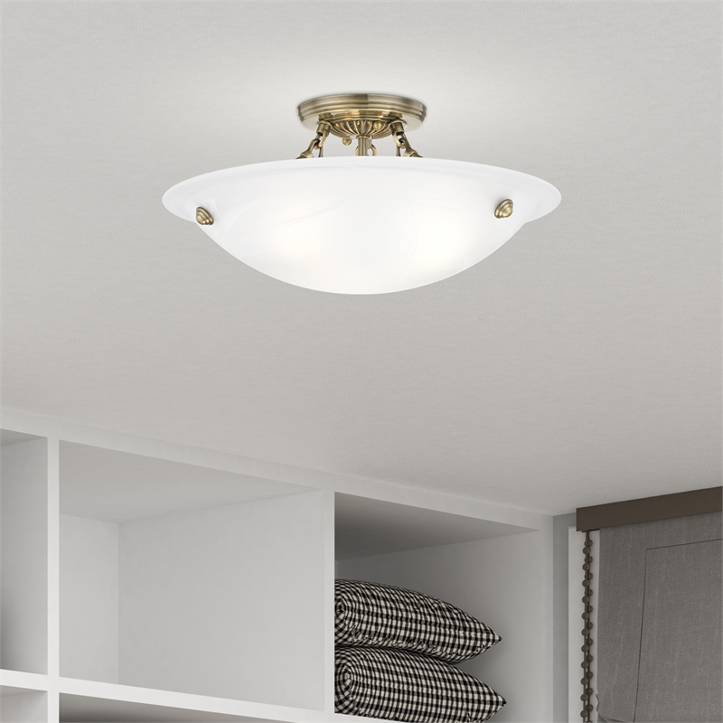 Livex Lighting Oasis 3-Light Contemporary Metal Ceiling Mount in Antique Brass