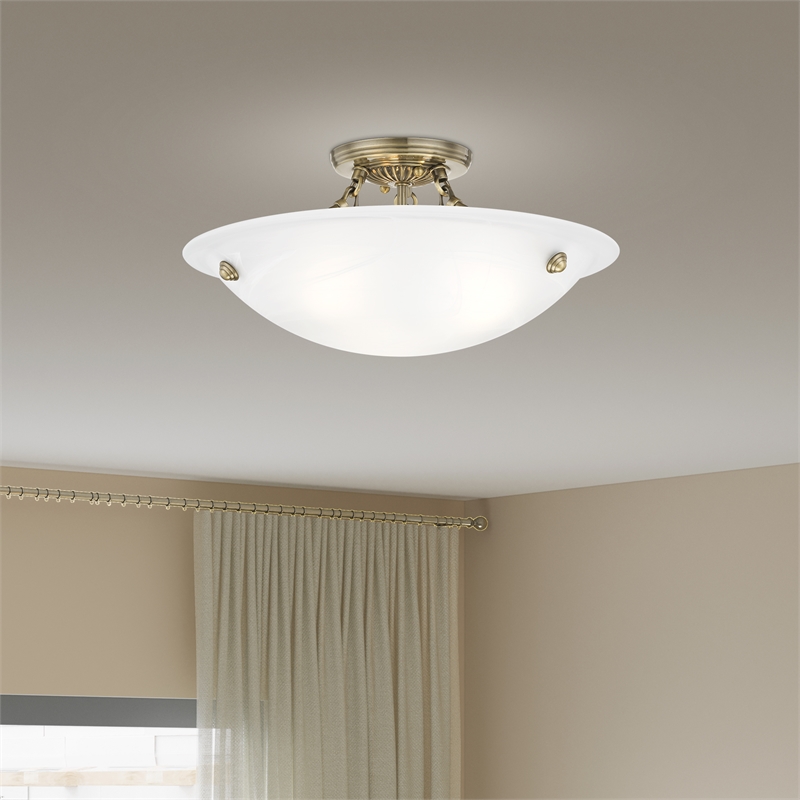Livex Lighting Oasis 3-Light Contemporary Metal Ceiling Mount in Antique Brass