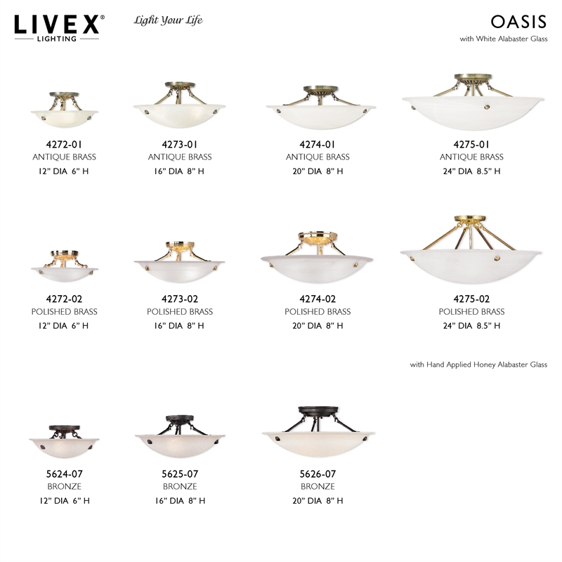 Livex Lighting Oasis 3-Light Contemporary Metal Ceiling Mount in Antique Brass