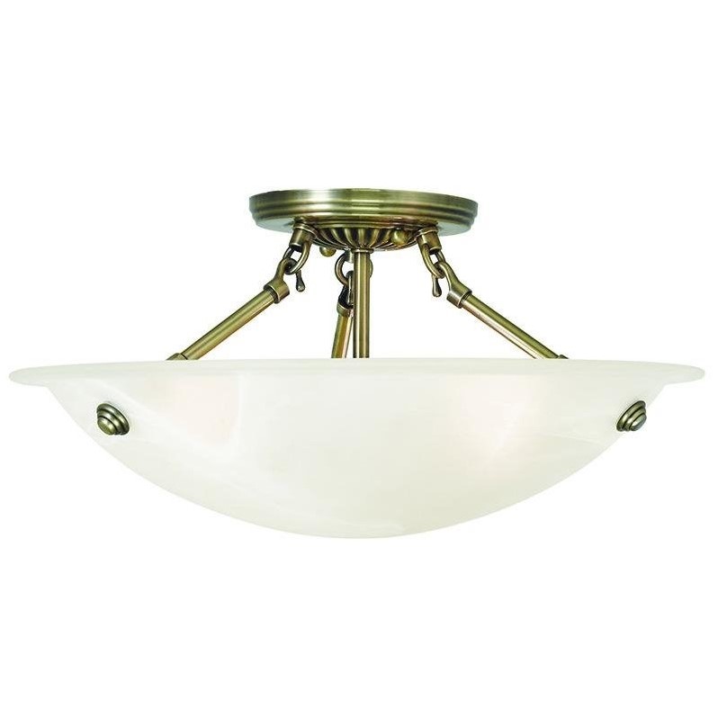 Livex Lighting Oasis 3-Light Contemporary Metal Ceiling Mount in Antique Brass