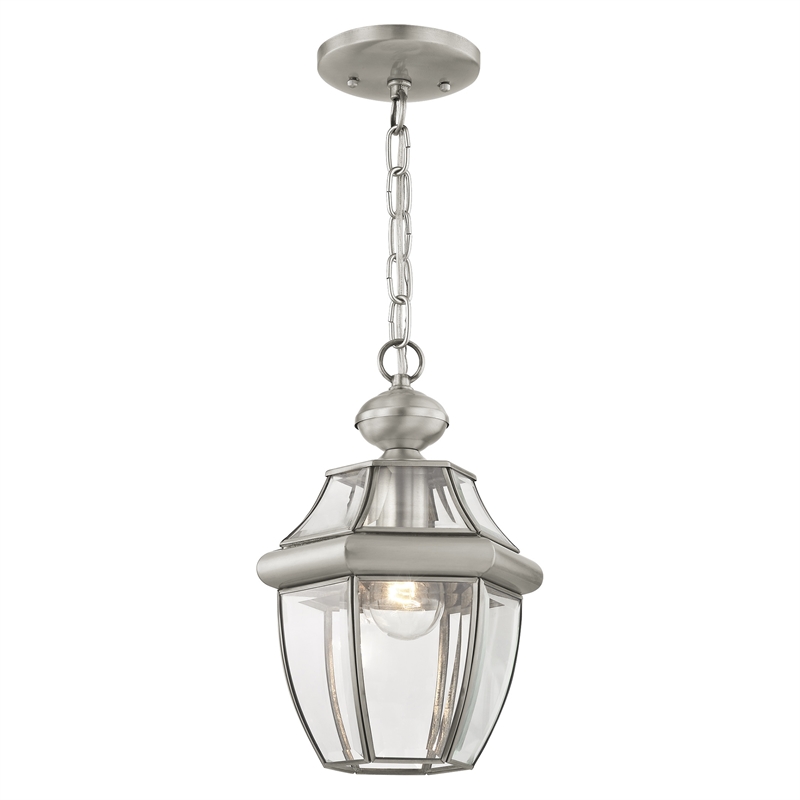 Livex Lighting Monterey 1-Light Brass & Glass Outdoor Lantern in Brushed Nickel