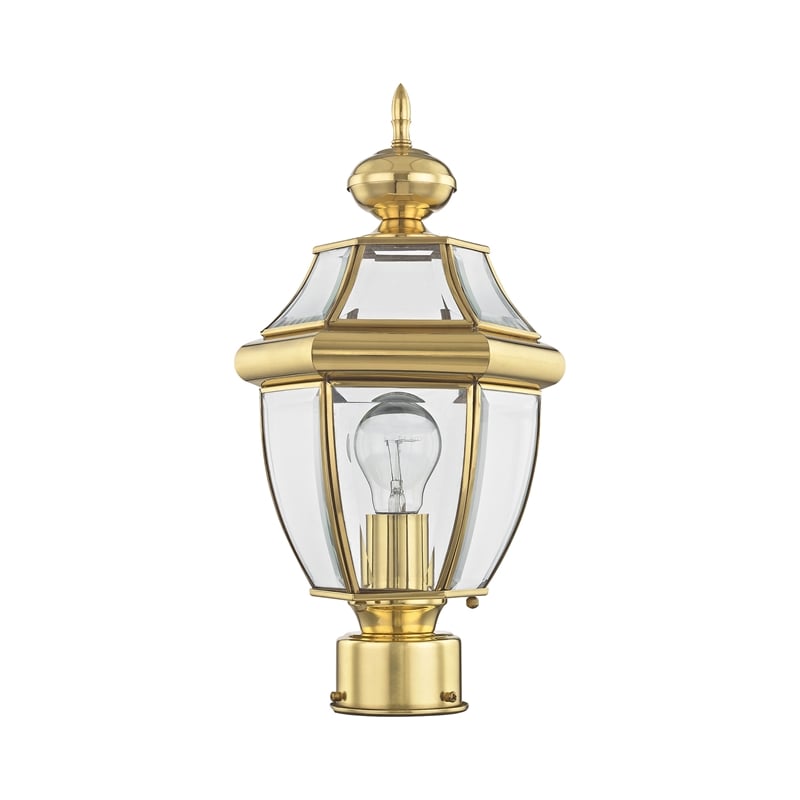 Livex Lighting Monterey 1-Light Brass Outdoor Post Top Lantern in Polished Brass