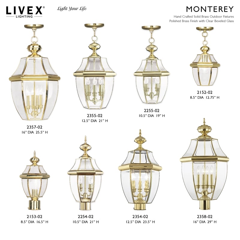 Livex Lighting Monterey 1-Light Brass Outdoor Post Top Lantern in Polished Brass