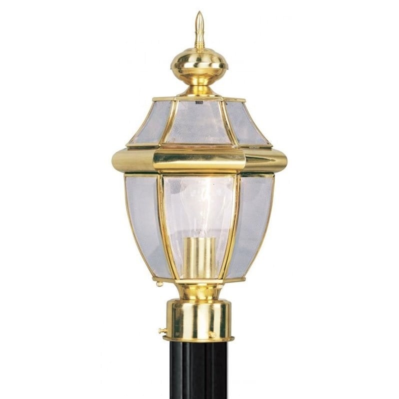 Livex Lighting Monterey 1-Light Brass Outdoor Post Top Lantern in Polished Brass