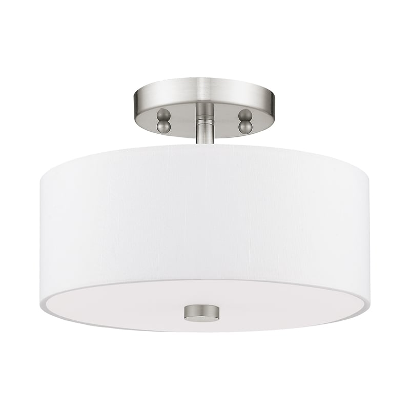 Livex Lighting Meridian 2-Light Metal & Fabric Ceiling Mount in Brushed Nickel