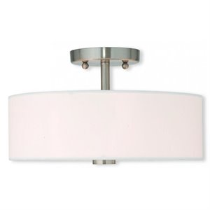 Livex Lighting Meridian 13&quot 2-Light Metal & Fabric Semi Flush in Brushed Nickel