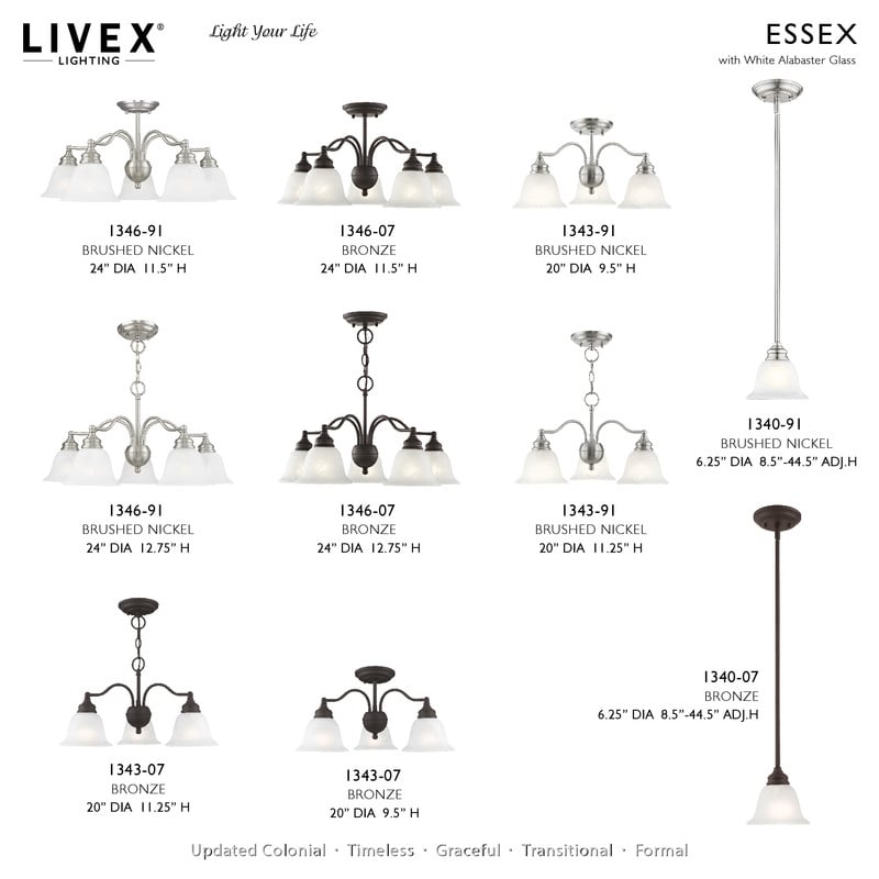 Livex Lighting Essex Convertible Chandelier Ceiling Mount in Bronze