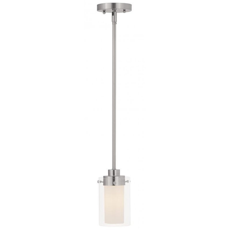 Livex Lighting Manhattan 1-Light Metal & Glass Single Pendant in Brushed Nickel