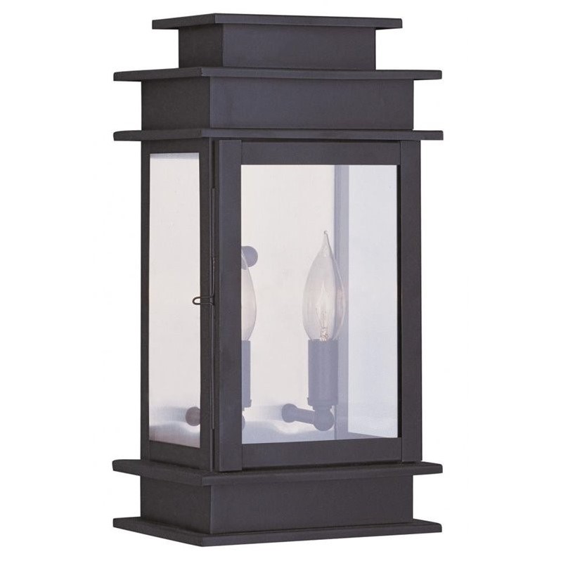 Livex Lighting Princeton 2-Light Brass & Glass Outdoor Wall Lantern in Bronze