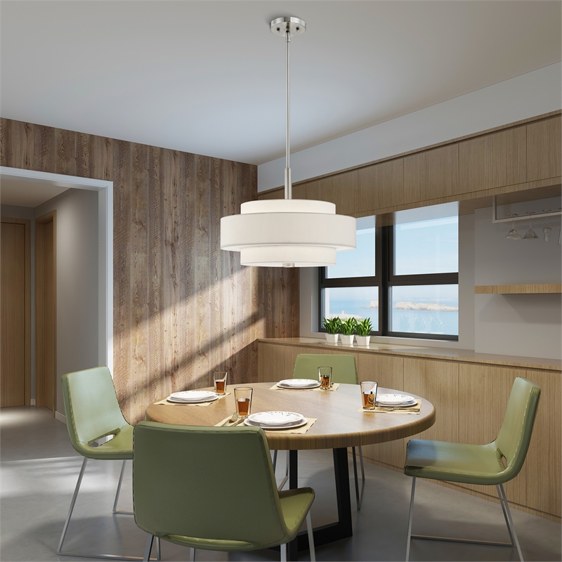 Livex Lighting Meridian 4-Light Metal & Fabric Pendant in Brushed Nickel
