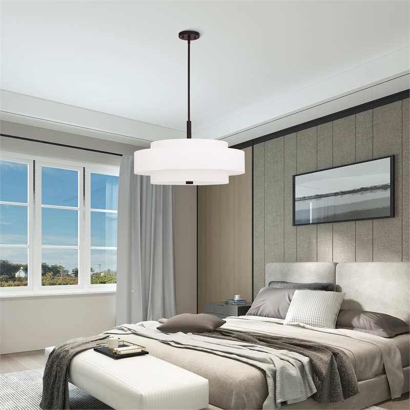 Livex Lighting Meridian 5-Light Metal & Fabric Pendant in Bronze