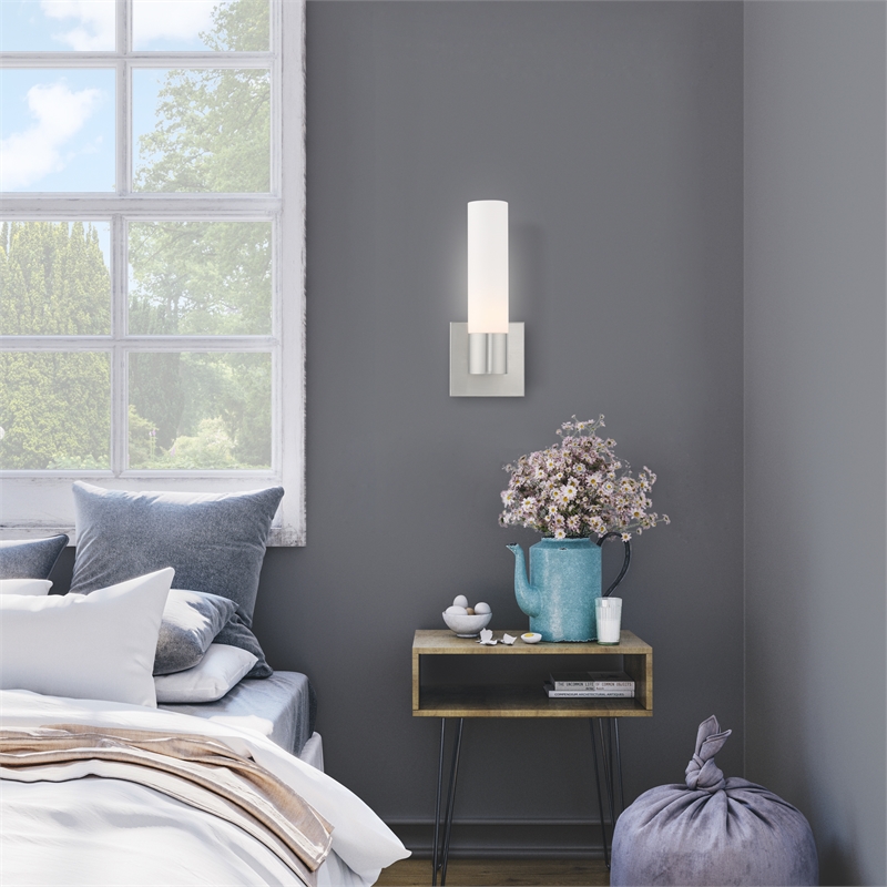Livex Lighting Aero 1-Light Twist Lock Glass/Metal Wall Sconce in Brushed Nickel