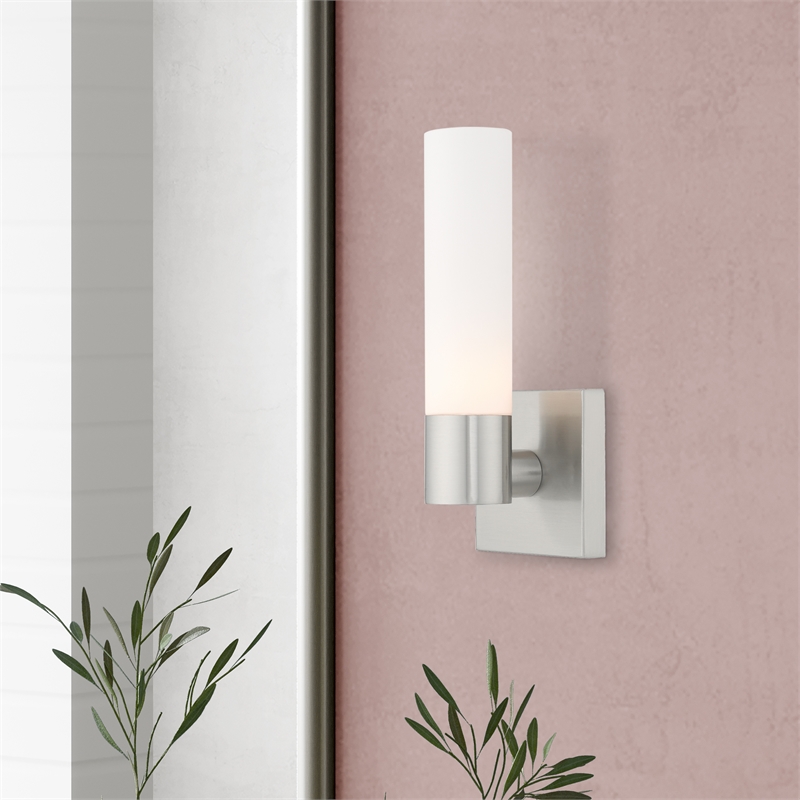Livex Lighting Aero 1-Light Twist Lock Glass/Metal Wall Sconce in Brushed Nickel