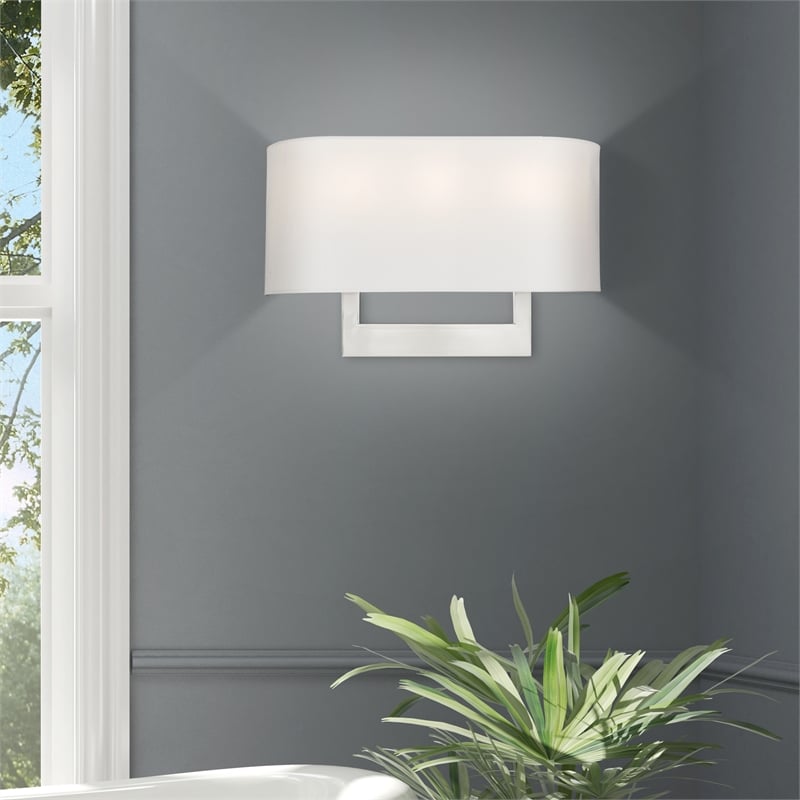 Livex Lighting 3-Light Contemporary Metal & Fabric Wall Sconce in Brushed Nickel
