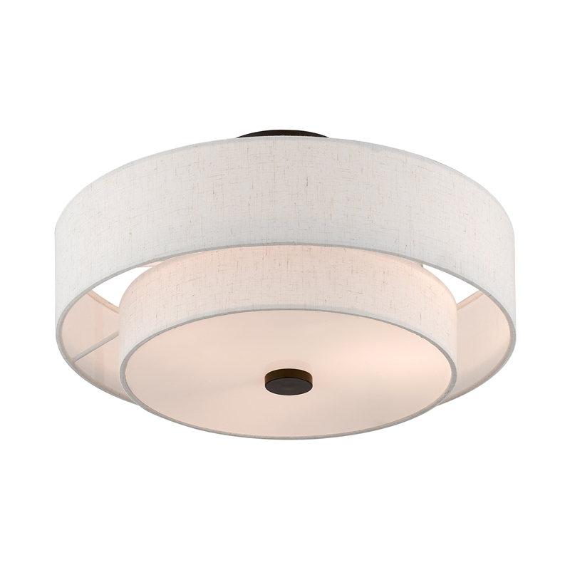 Livex Lighting Monroe 3-Light Metal/Fabric Ceiling Mount in English Bronze