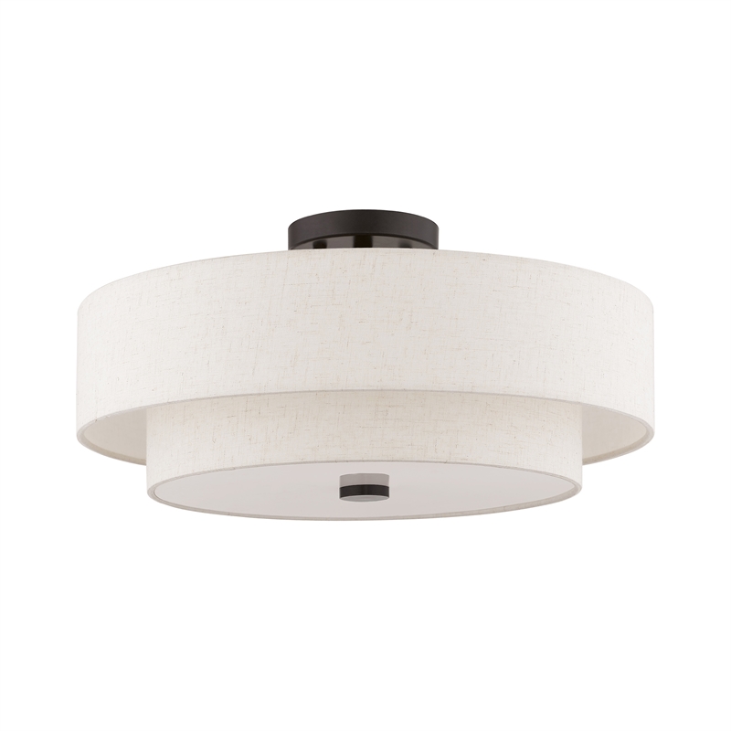 Livex Lighting Monroe 4-Light Metal/Fabric Ceiling Mount in English Bronze