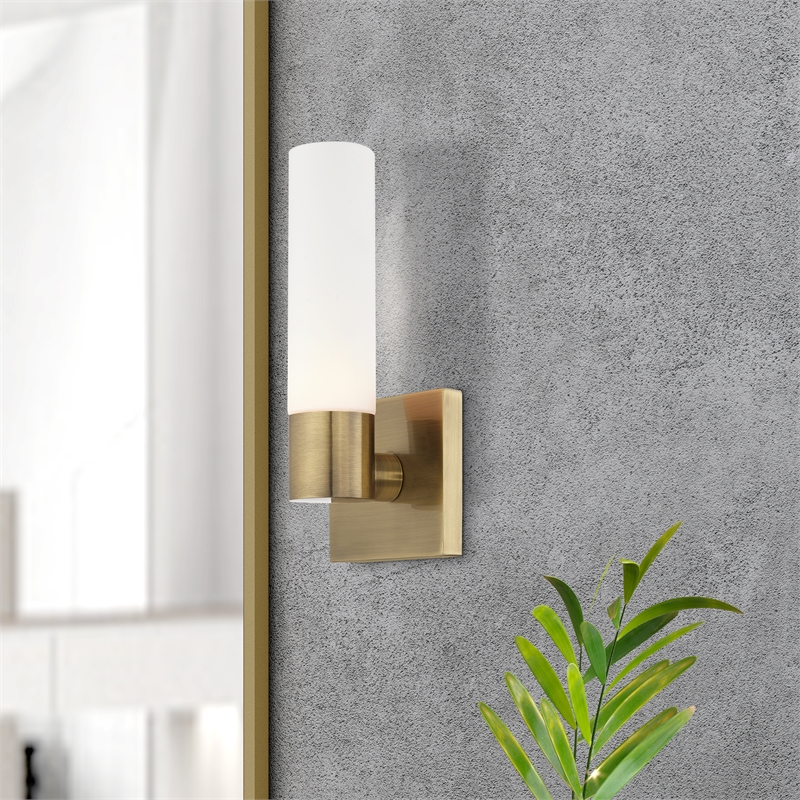 Livex Lighting Aero 1-Light Twist Lock Glass/Metal Wall Sconce in Antique Brass