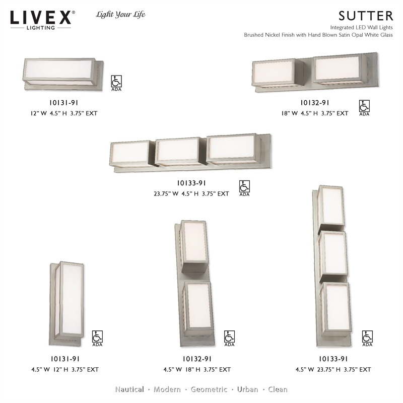 Livex Lighting Sutter 6.5W LED Metal ADA Bath Vanity Lighting in Brushed Nickel