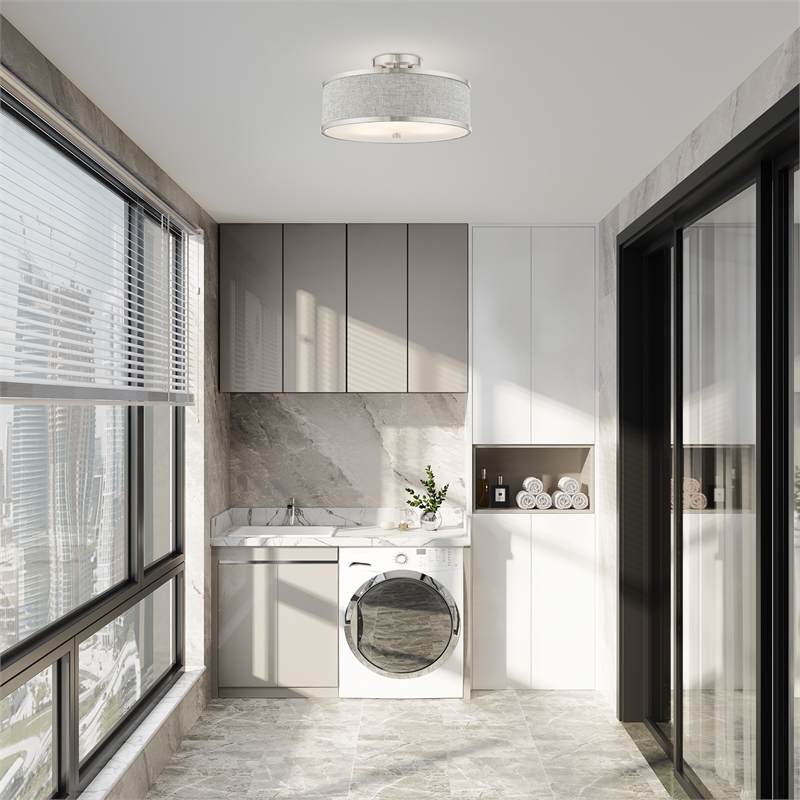 Livex Lighting Park Ridge 3-Light Metal & Fabric Semi Flush in Brushed Nickel