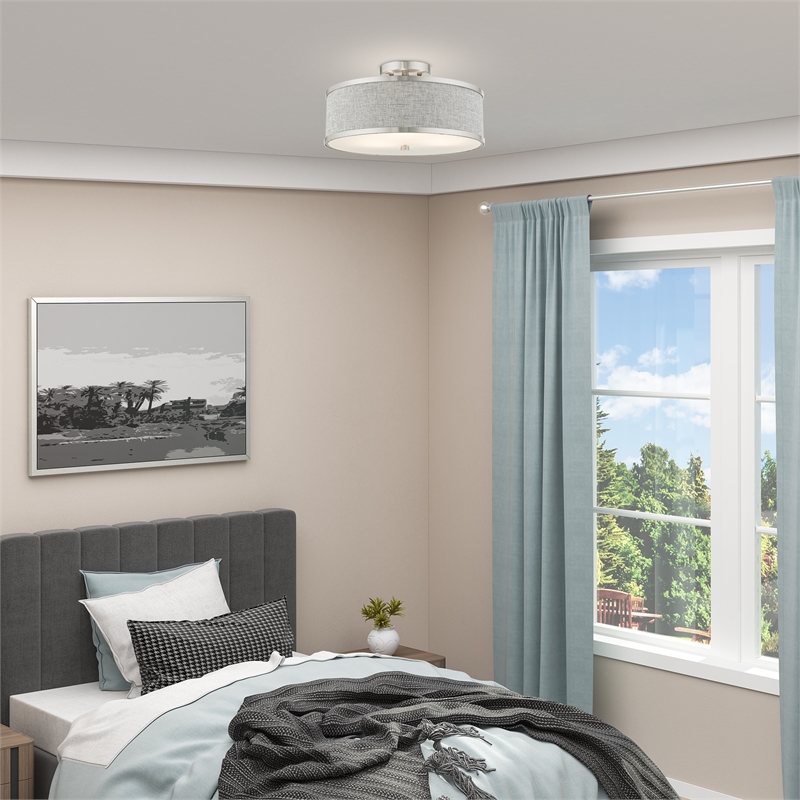 Livex Lighting Park Ridge 3-Light Metal & Fabric Semi Flush in Brushed Nickel