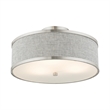Livex Lighting Park Ridge 3-Light Metal & Fabric Semi Flush in Brushed Nickel