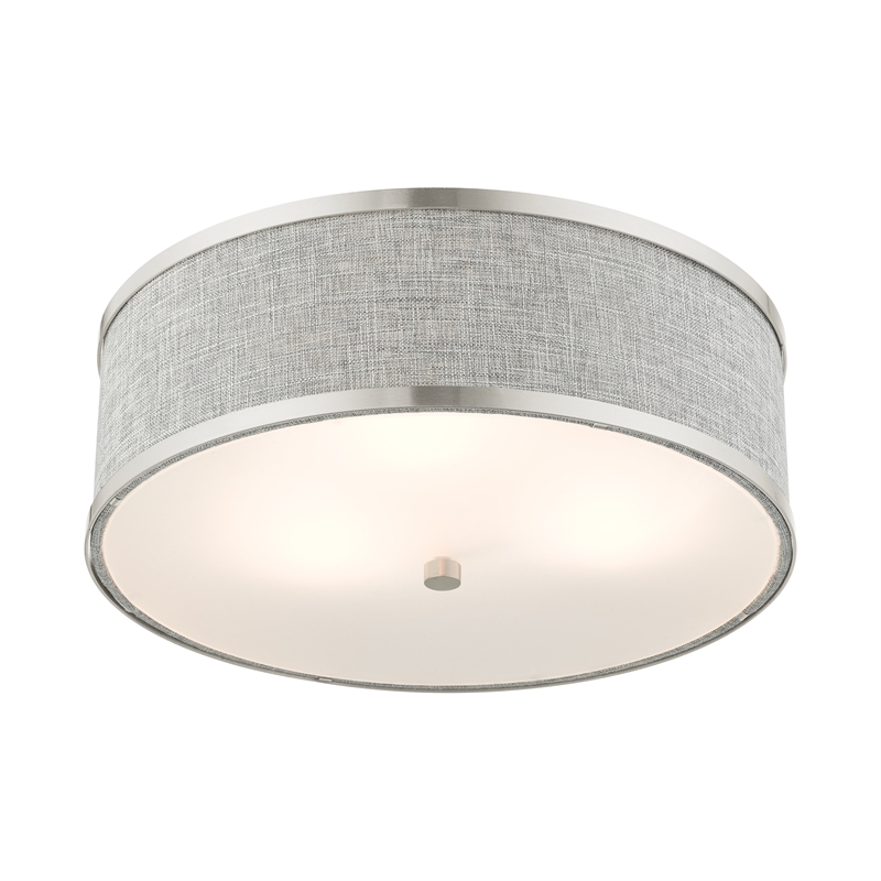 Livex Lighting Park Ridge 3-Light Metal & Fabric Semi Flush in Brushed Nickel