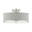 Livex Lighting Park Ridge 3-Light Metal & Fabric Semi Flush in Brushed Nickel