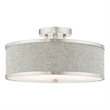 Livex Lighting Park Ridge 3-Light Metal & Fabric Semi Flush in Brushed Nickel