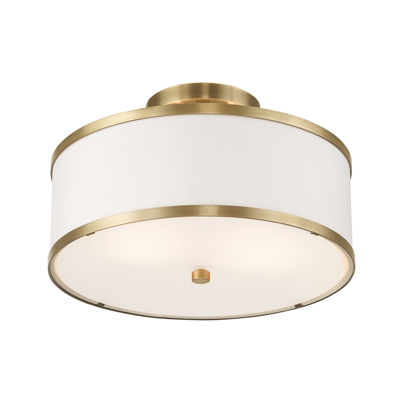 Livex Lighting Park Ridge 2-Light Metal & Fabric Ceiling Mount in Antique Brass