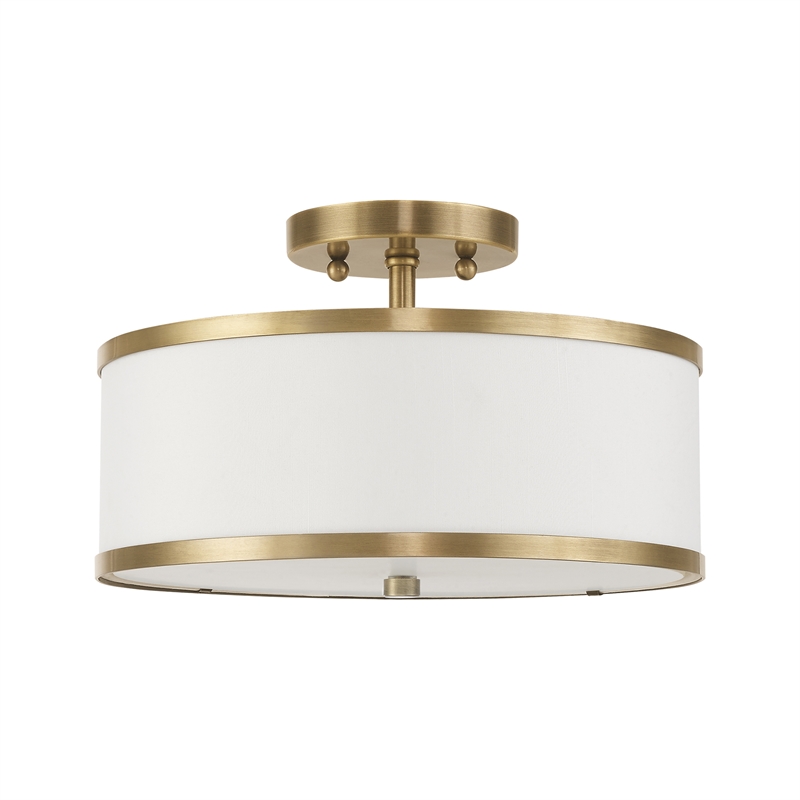 Livex Lighting Park Ridge 2-Light Metal & Fabric Ceiling Mount in Antique Brass