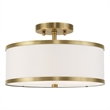 Livex Lighting Park Ridge 2-Light Metal & Fabric Ceiling Mount in Antique Brass