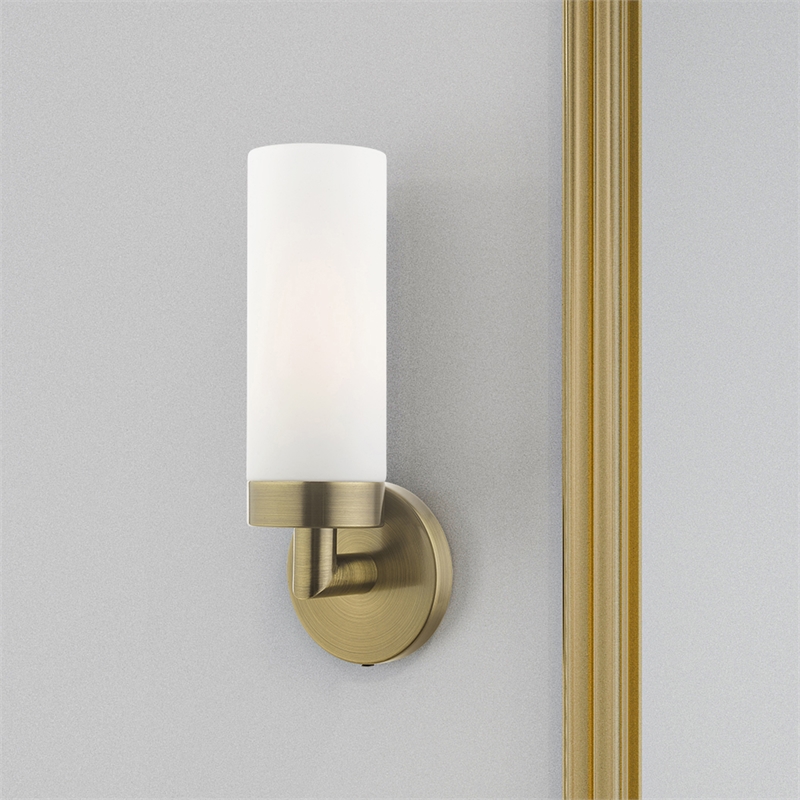 Livex Lighting Aero 1-Light Glass/Metal Single Sconce in Antique Brass