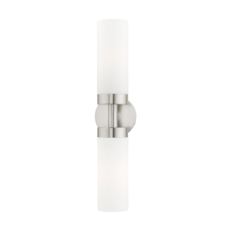 Livex Lighting Aero 2-Light Glass/Metal ADA Vanity Sconce in Brushed Nickel