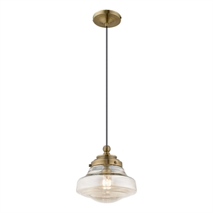 Livex Lighting Avondale 1-Light Metal & Glass Single Pendant in Antique Brass