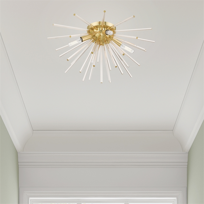 Livex Lighting Utopia 4-Light Mid-Century Metal Ceiling Mount in Satin Brass