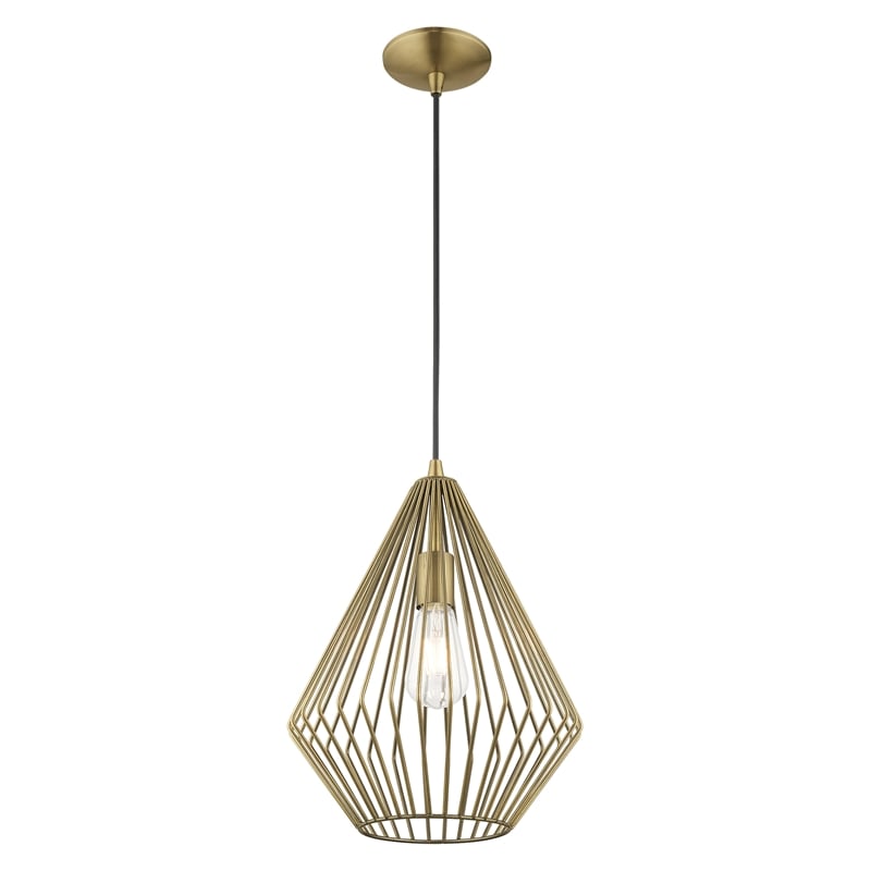 Livex Lighting Linz 1-Light Farmhouse Metal Single Pendant in Antique Brass