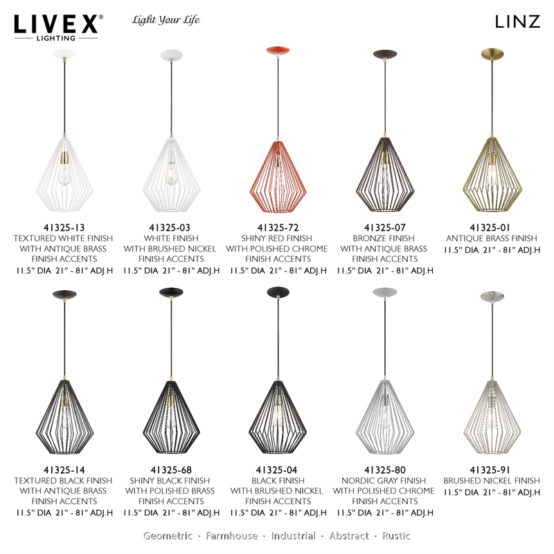 Livex Lighting Linz 1-Light Farmhouse Metal Single Pendant in Brushed Nickel