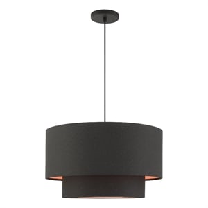 Livex Lighting Sentosa 20&quot 3-Light Modern Metal & Fabric Pendant in Black
