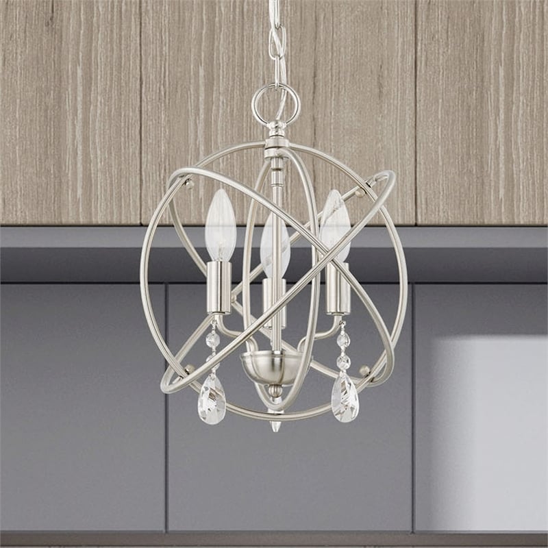 Livex Lighting Aria 3-Light Transitional Metal Chandelier in Brushed Nickel