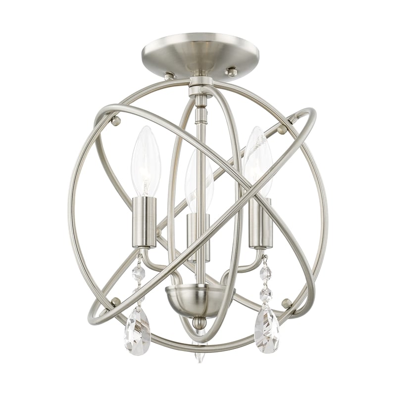 Livex Lighting Aria 3-Light Transitional Metal Chandelier in Brushed Nickel
