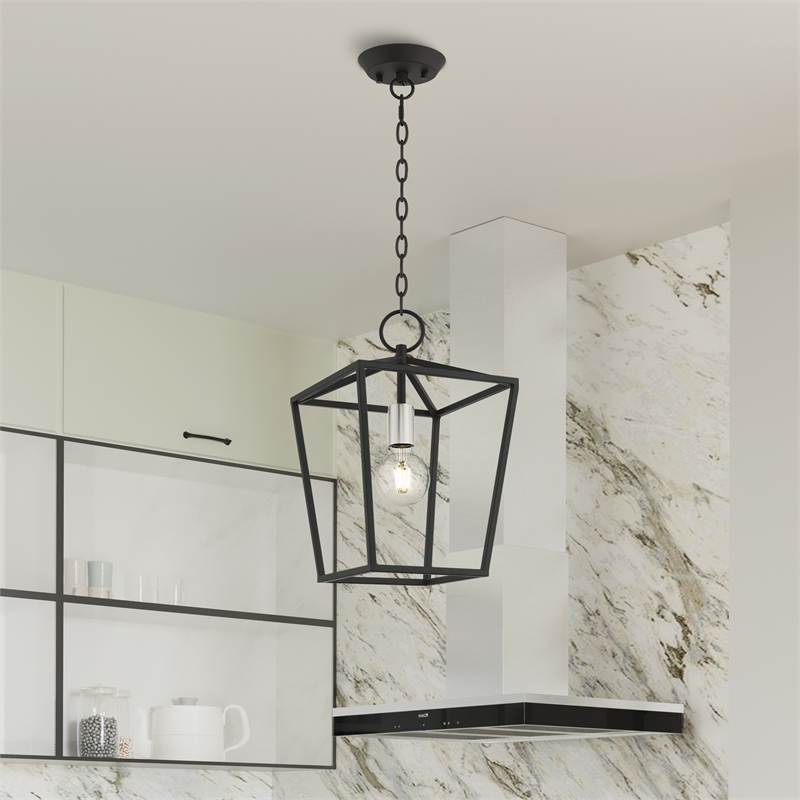 Livex Lighting Devone 1-Light Transitional Metal Convertible Lantern in Black