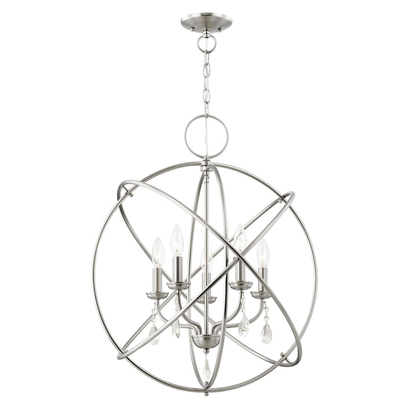 Livex Lighting Aria 5-Light Transitional Metal Chandelier in Brushed Nickel