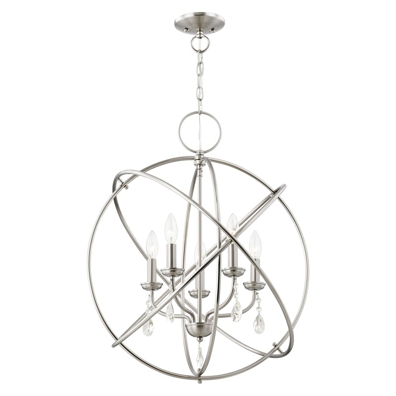 Livex Lighting Aria 5-Light Transitional Metal Chandelier in Brushed Nickel