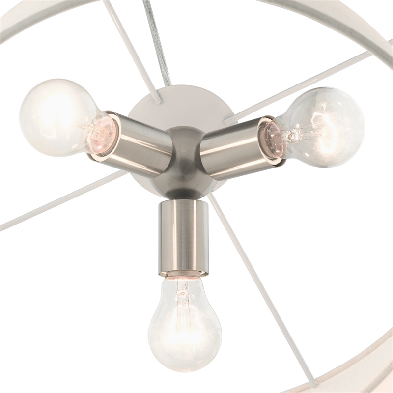 Livex Lighting Blossom 3-Light Modern Metal & Fabric Pendant in Brushed Nickel